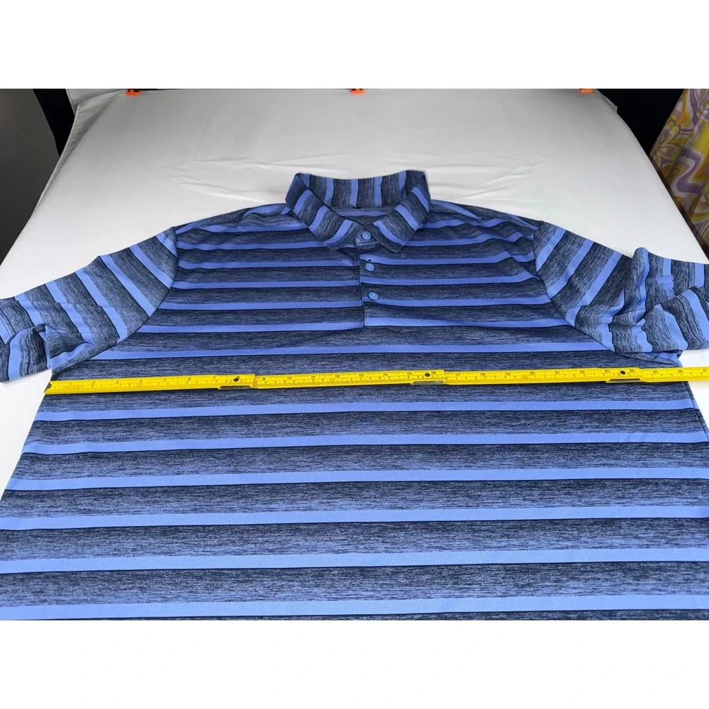 Adidas Mens Blue Heathered Striped Short Sleeve Golf Polo Shirt XXL